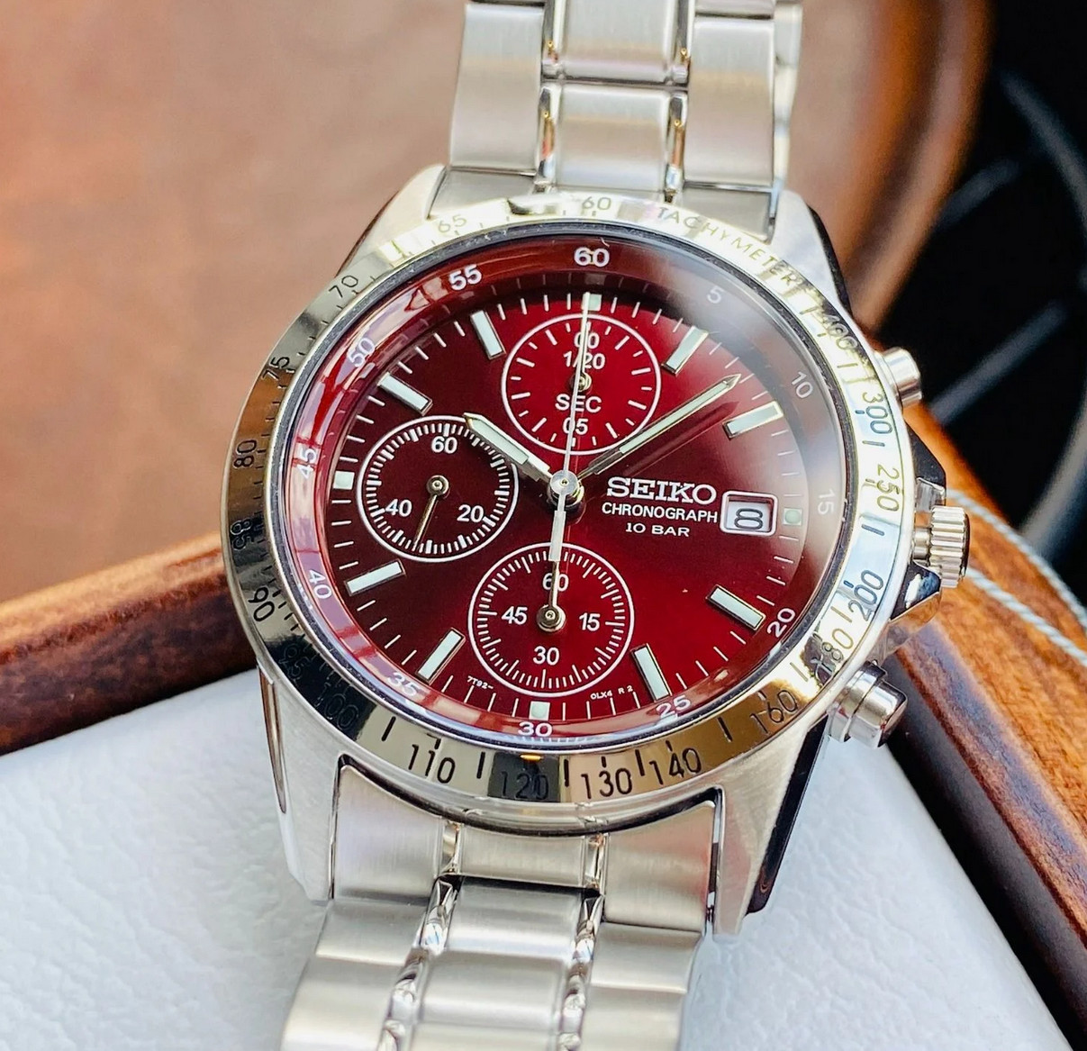 Seiko Spirit SBTQ045 Red Dial Chronograph Stainless Steel Men’s Watch