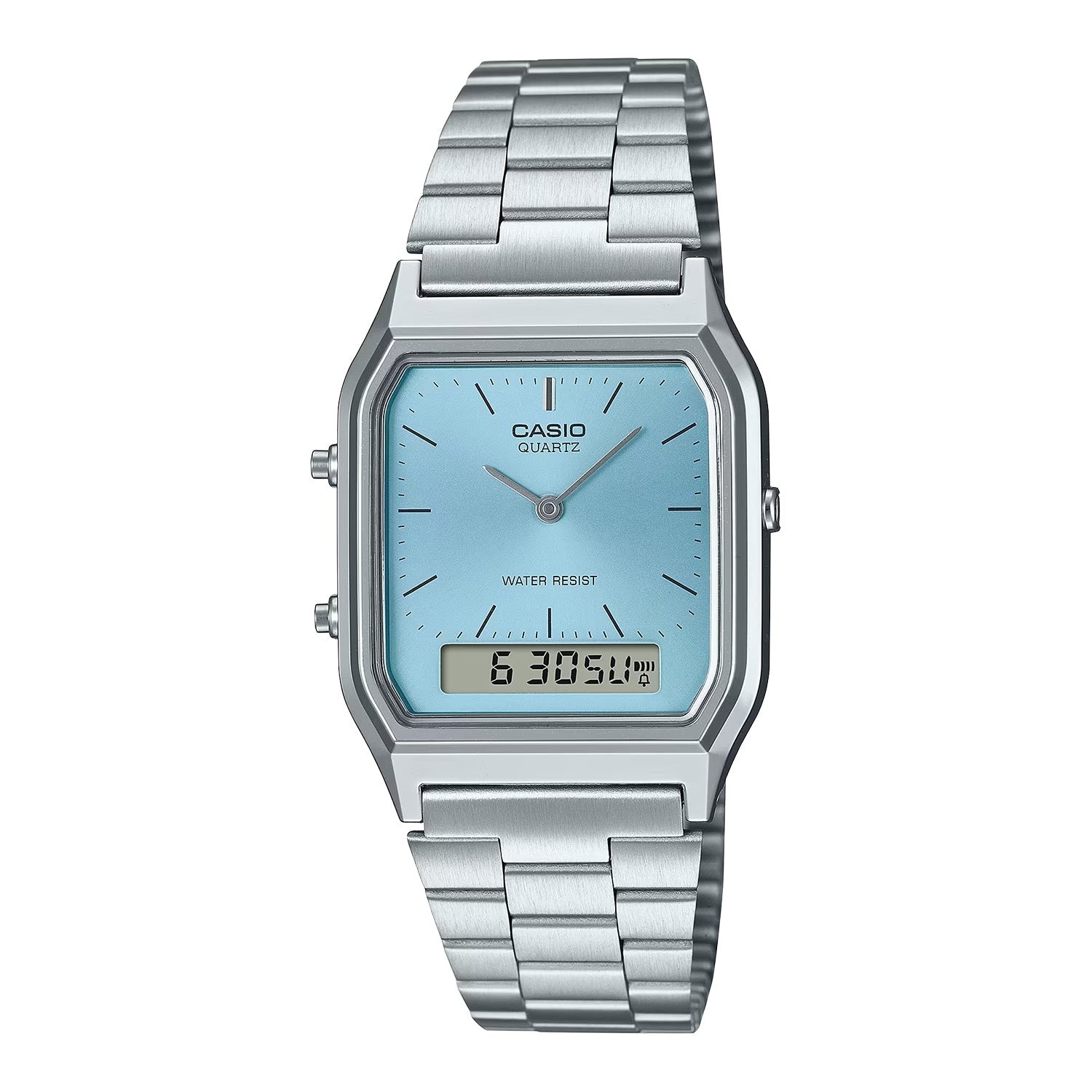 Casio AQ-230A-2A1 Dual Time Silver Stainless Steel Blue Dial Retro Watch AQ230A