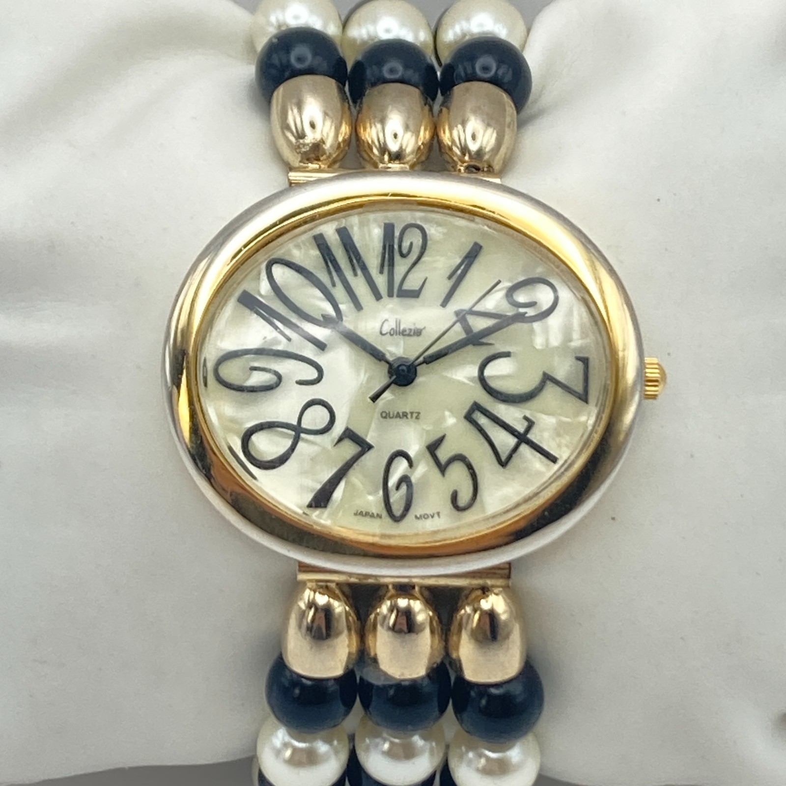 Vtg Collezio Women’s Watch Gold Tone Oval 39mm Faux Pearl MOP New Battery 6.25″