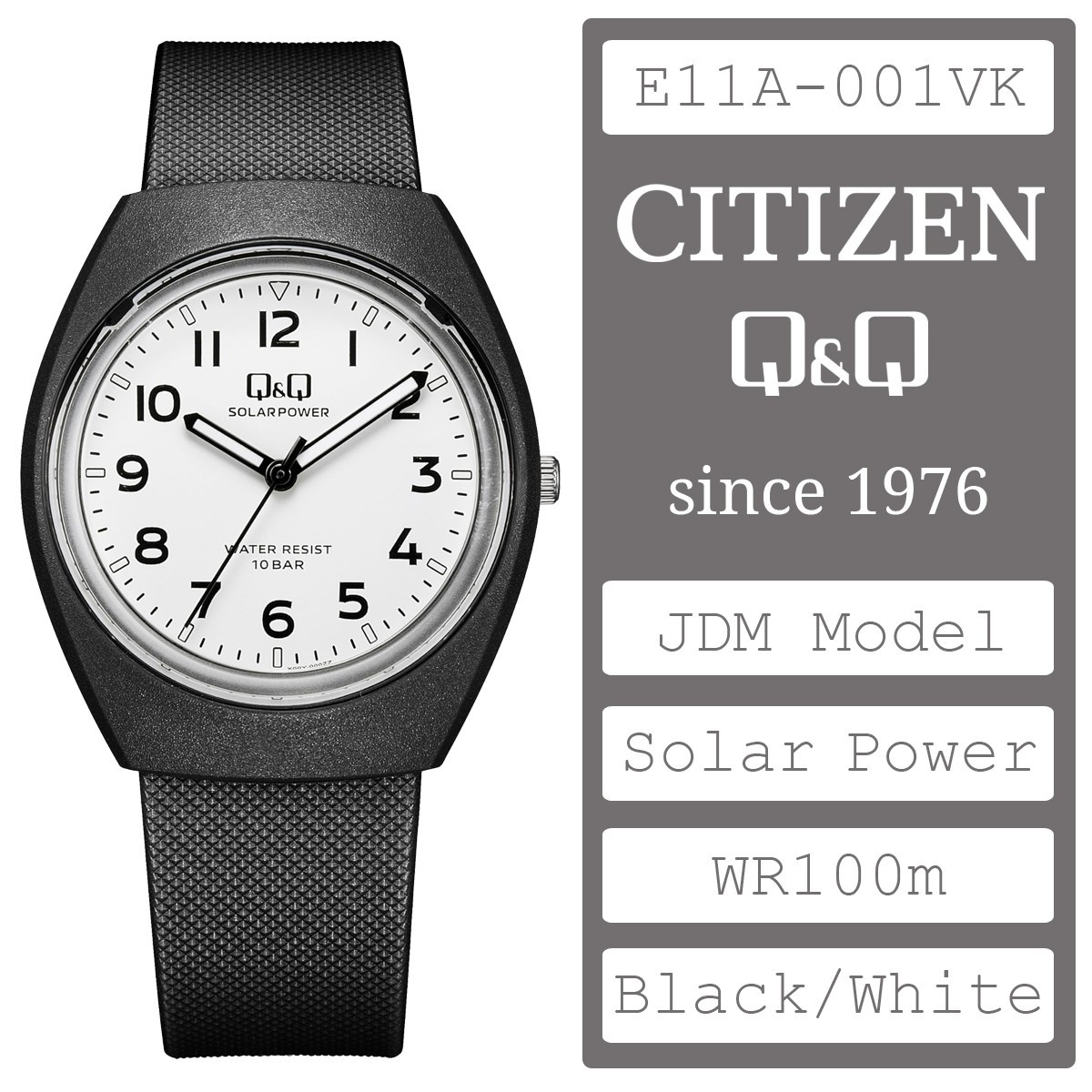 CITIZEN Q&Q Solar Power Watch WR 100m Black/White JDM Model from Japan