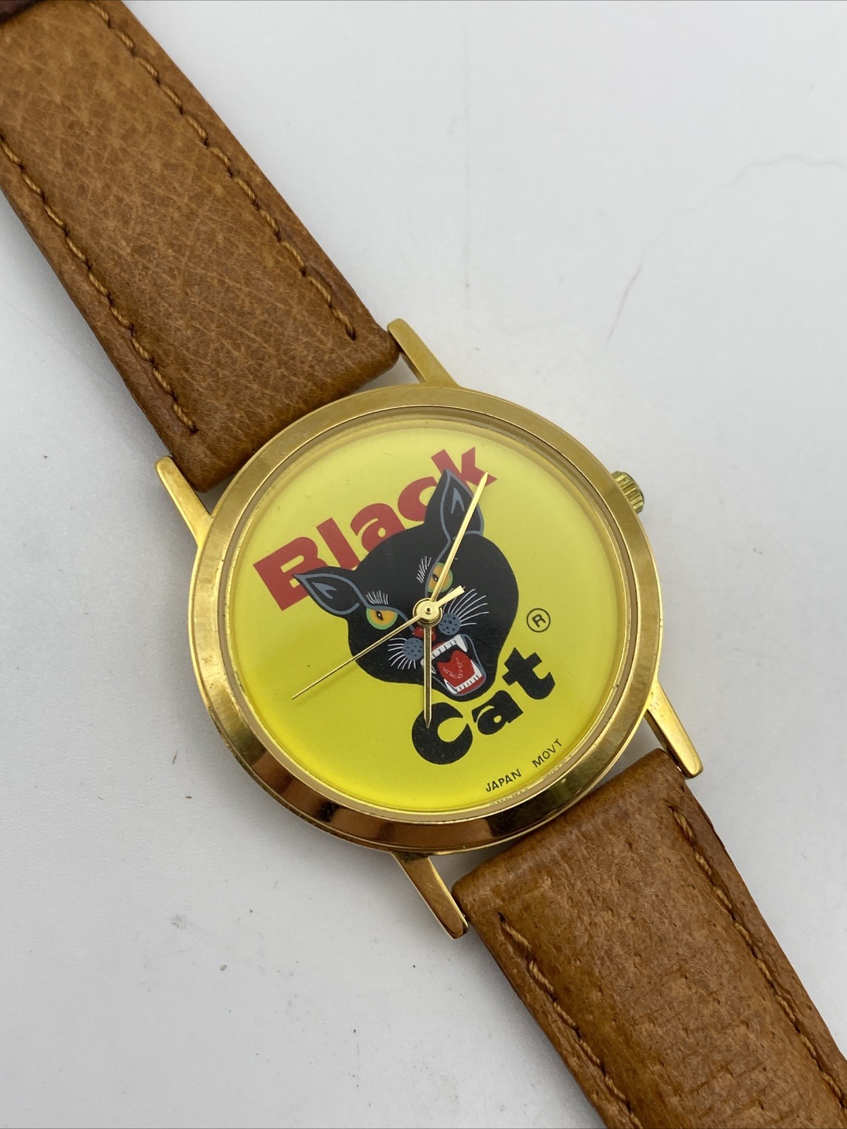 Vintage Black Cat Firework Advertisement Watch 33mm Leather Strap New Battery