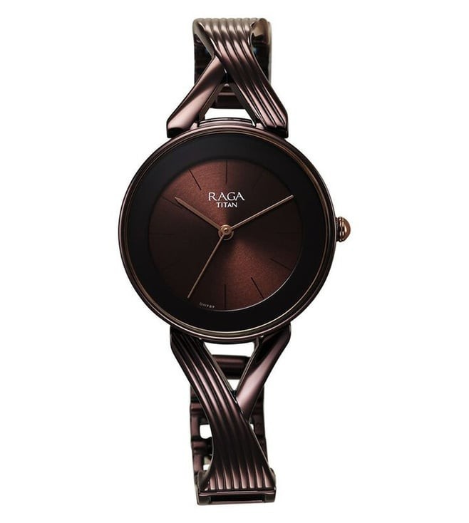 Titan Womens Watch Brown Metal Jewelry Band Round Face Dial 2698QM01