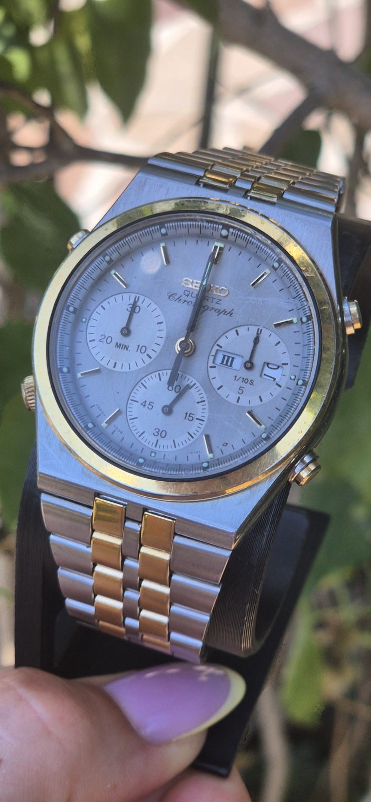 Seiko 7A38-7280 Quartz Chronograph Panda 37mm Steel Japan Vintage Mens