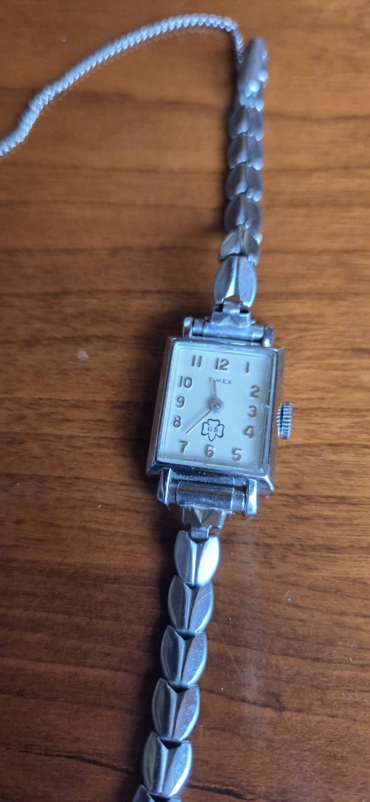 Vintage Timex Girl Scouts Mechanical Wrist Watch Runs Well Silver Tone