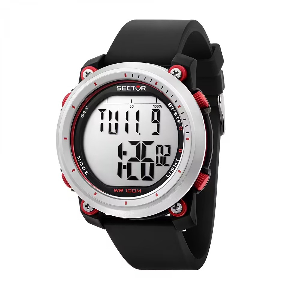 Mens Wristwatch SECTOR EX-38 R3251546002 Silicone Black Chrono Alarm Pedometer