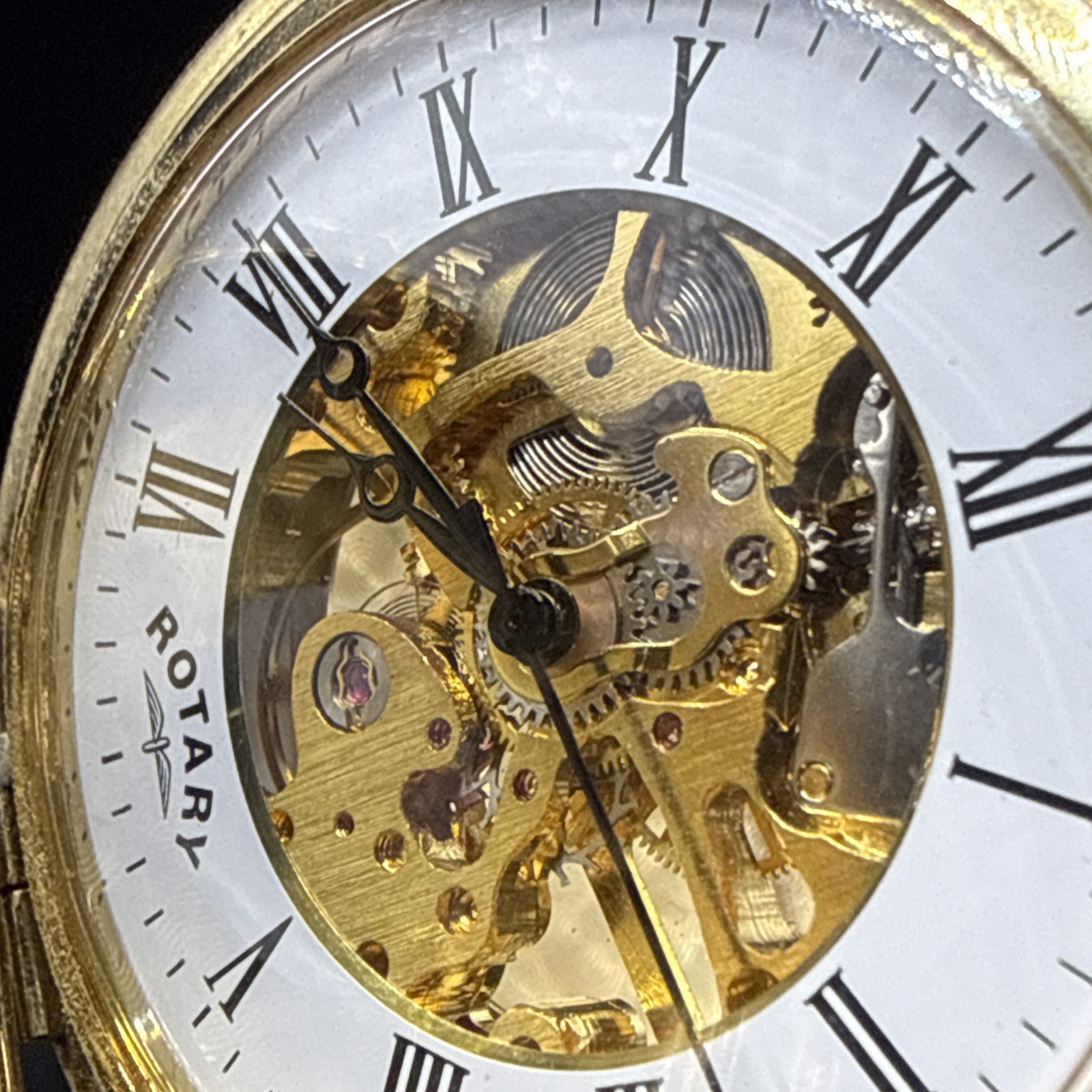 Vintage Rotary Gold Plated Skeleton Half Hunter Pocket watch -Good Working Order