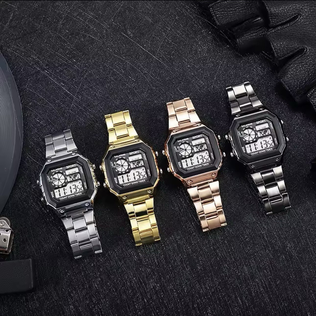 YIKAZE Luxury Waterproof 5ATM Gold Digital Watch Stopwatch / Alarm