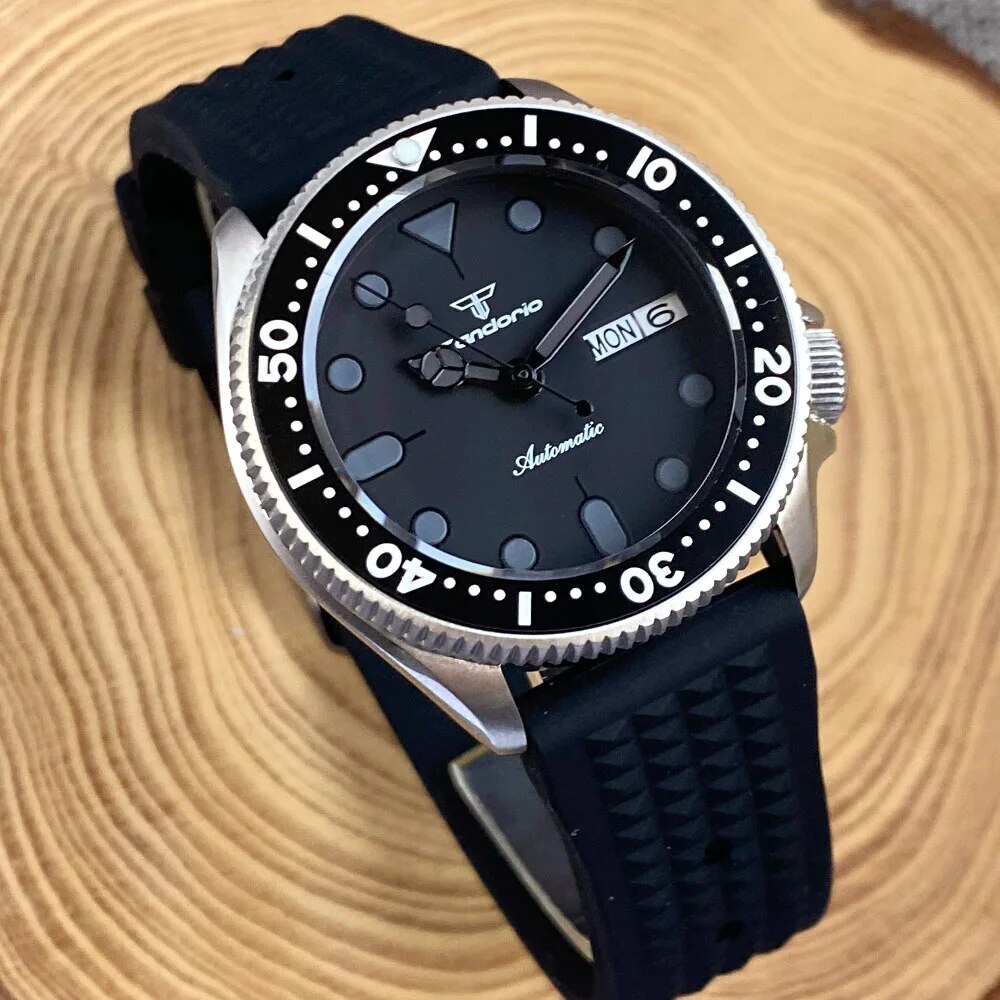 Automatic Watch Men 37mm Tandorio NH36 20Bar Water Resistance Black Dial Ceramic