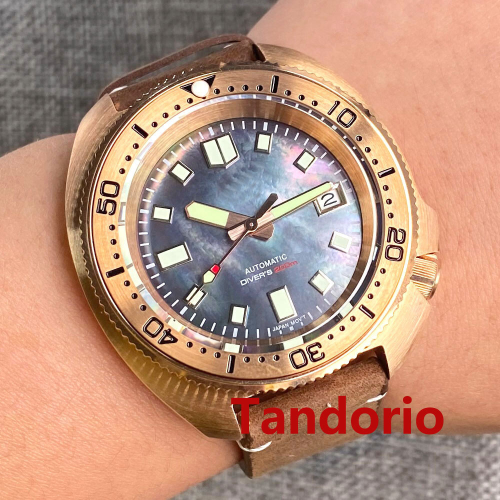 44mm Tandorio Mother of pearl Solid Full Cusn8 Bronze NH35A 20ATM Men Watch Date