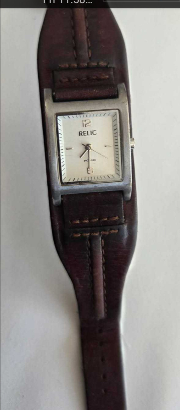 Relic By Fossil Folio Women Silver Tone Square Quartz Watch Brown Leather Strap