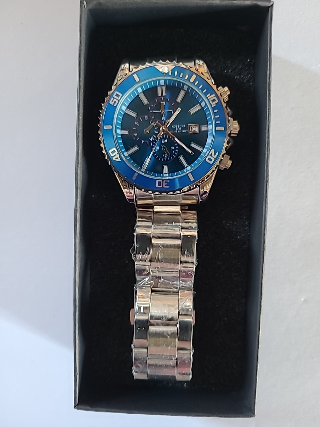 Notionr Men’s Silver Stainless Steel Watch With Blue Dial 9 1/4 Inch Band