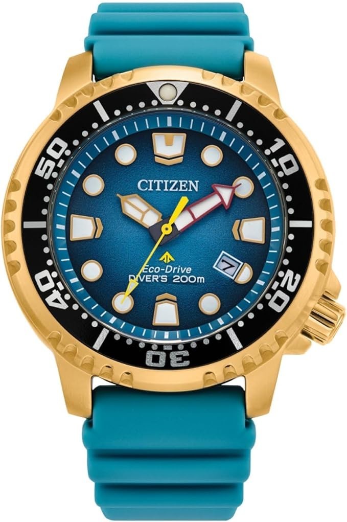 New CITIZEN BN0162-02X Promaster Eco-Drive Teal Blue Dial Gold Case Mens Watch