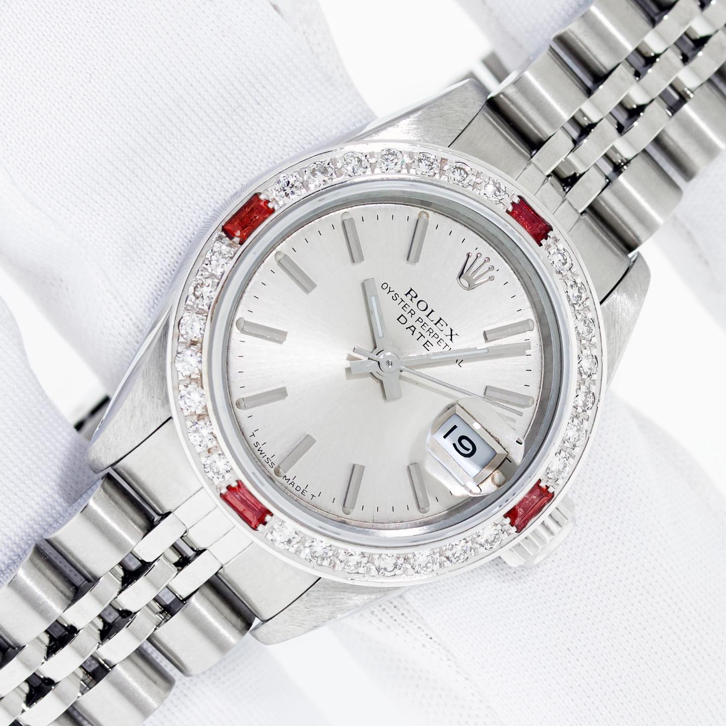 Rolex Lady Datejust Silver Index Dial Steel – 18k Gold Diamond Ruby Bezel Watch