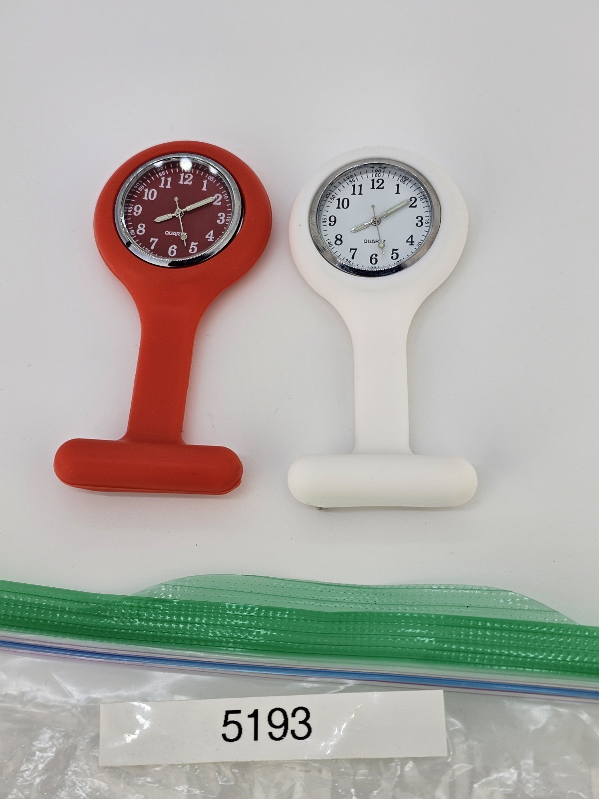 2X Nurse Watch White Red Silicone Nurse Watch Brooch Tunic Fob Watch New Battery