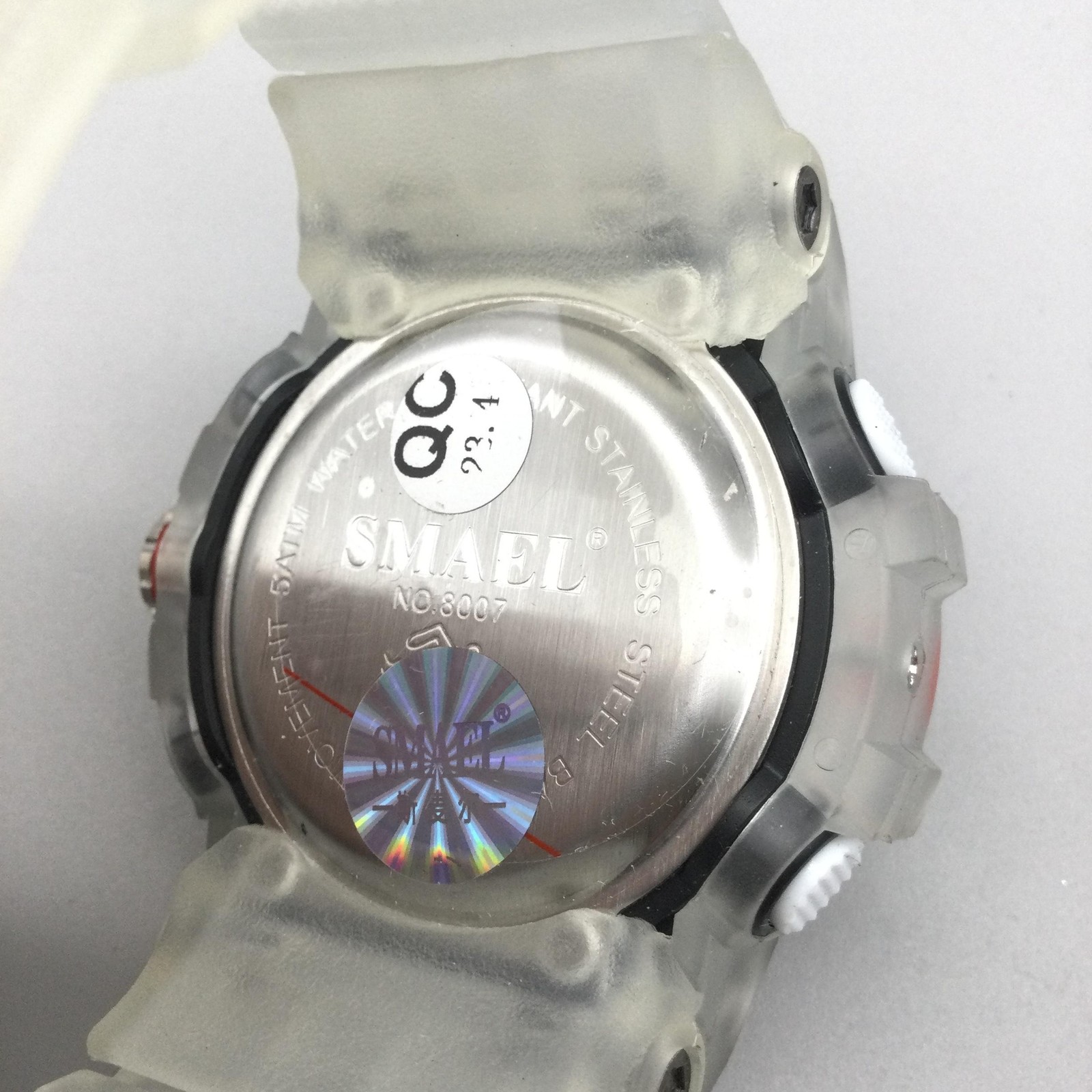 SMAEL Mens Watch 53mm Black Dial Clear Resin Dual Time 8007 New Battery