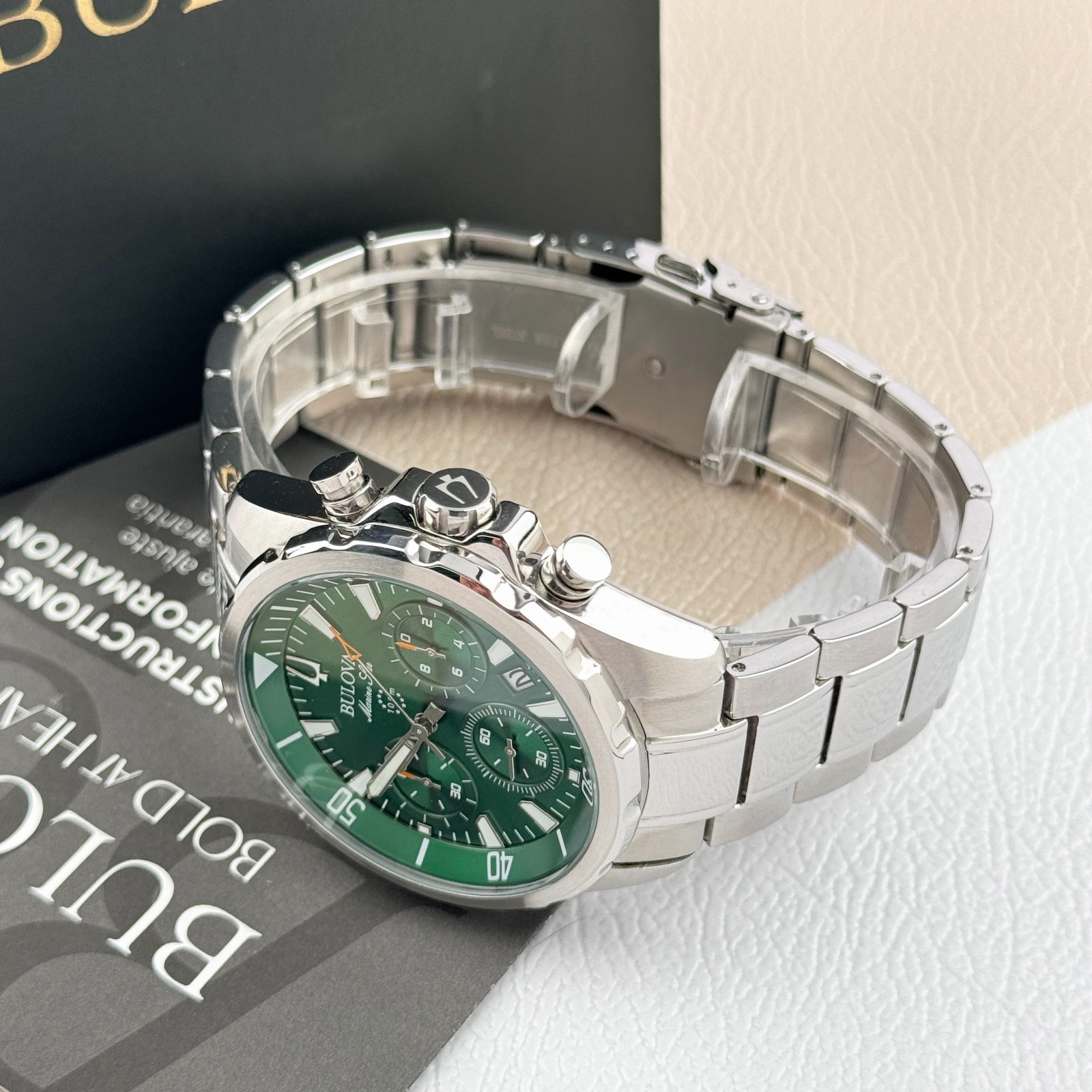 Bulova Marine Star 43MM Green Dial Quartz Chronograph Men’s Watch 96B396