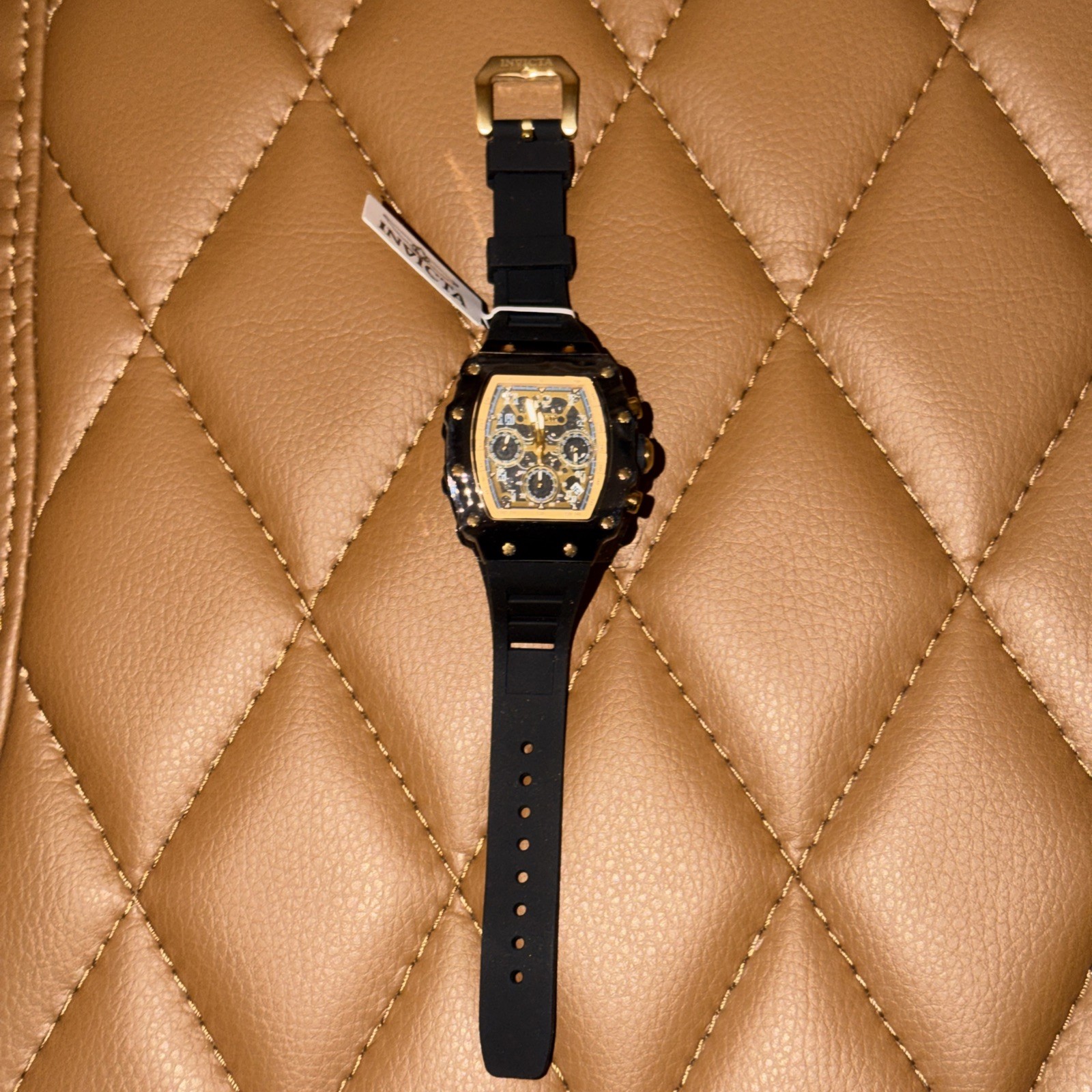 Invicta Racing Valxor 40mm Unisex Watch Black Gold Flame Fusion Crystal 69771
