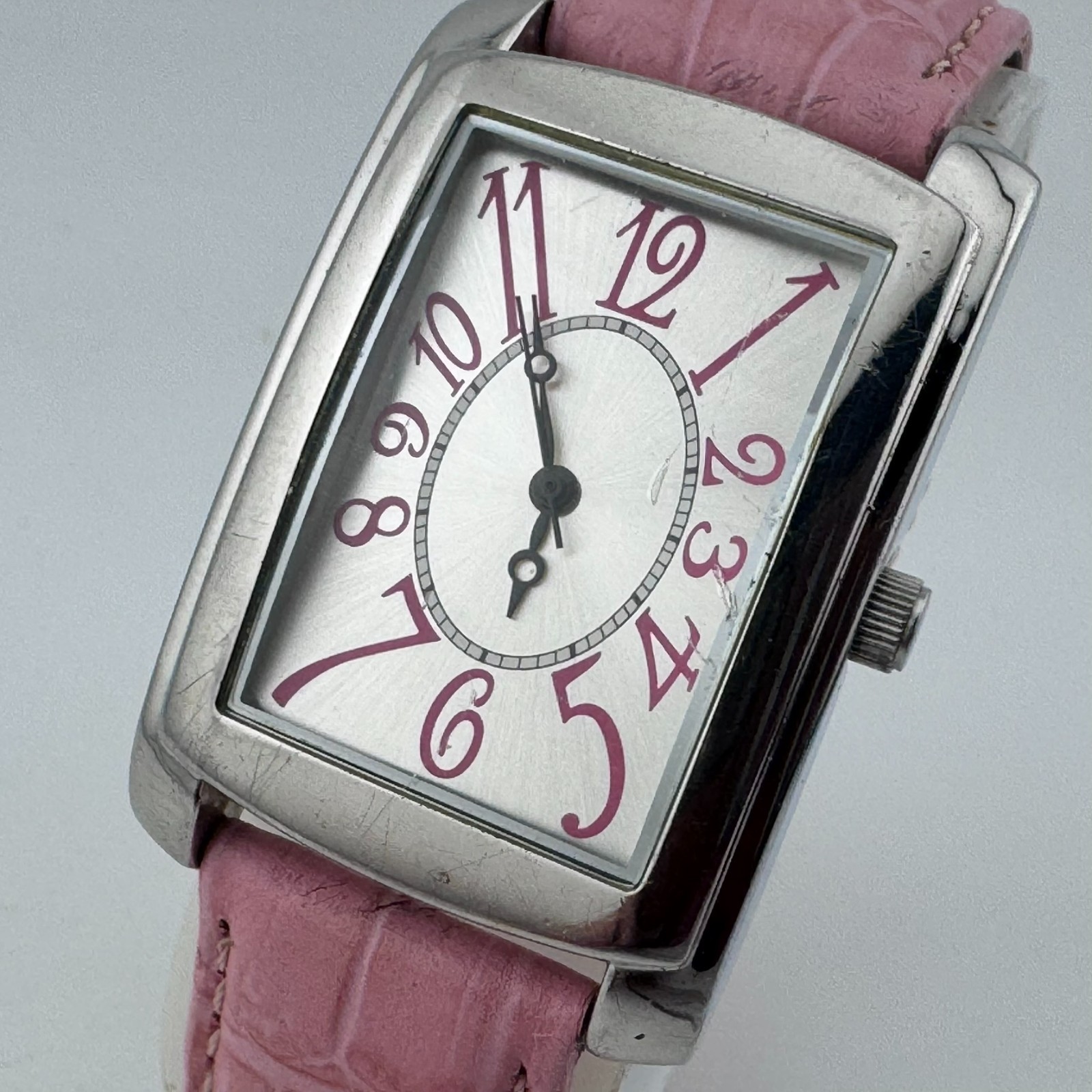 VTG Wilson Leather Quartz Watch Unisex Silver Rectangle Japan Analog New Battery