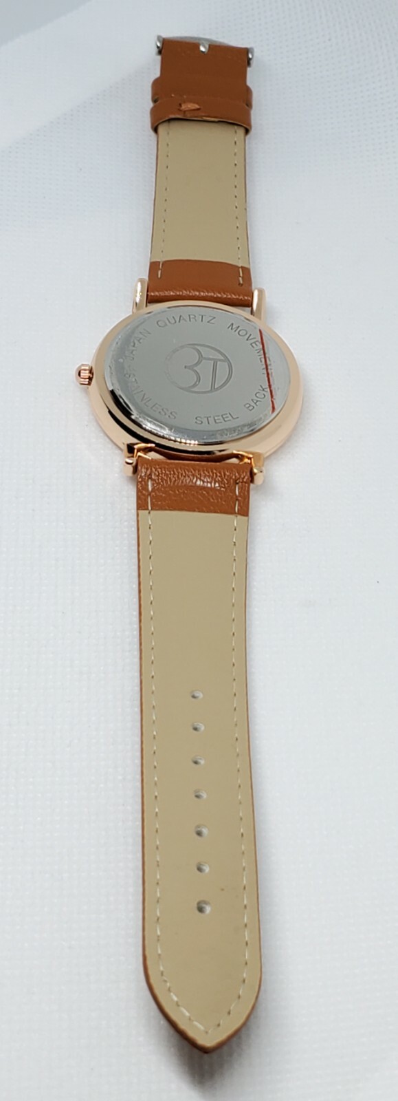 Unisex 3T Rose Gold Tone Brown Leather Band Black Dial Quartz Analog Watch D8