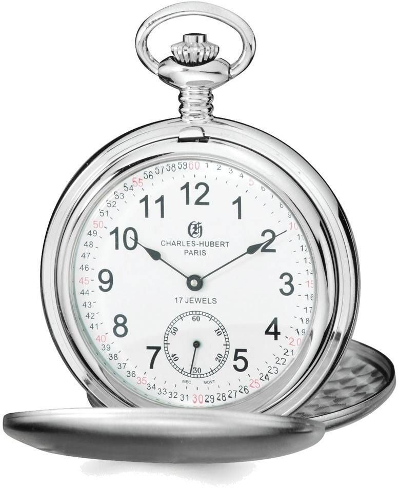 Charles Hubert Stainless Steel White Dial Pocket Watch XWA4336