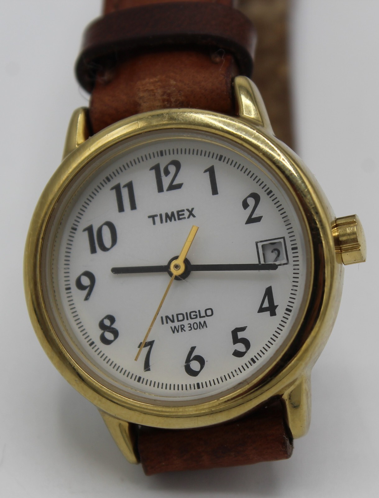 Timex Quartz Analog Watch Gold Tone Brown Strap New Battery T2J761 Easy reader