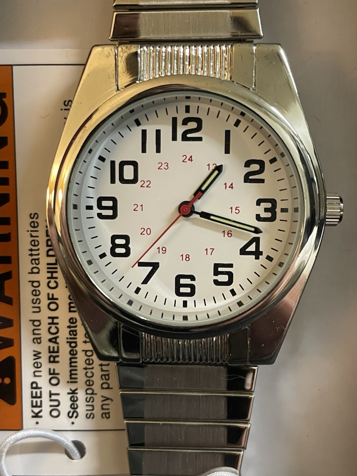 George Men’s Quartz Analog Watch Silver Tone White Arabic Dial Expansion Boxed