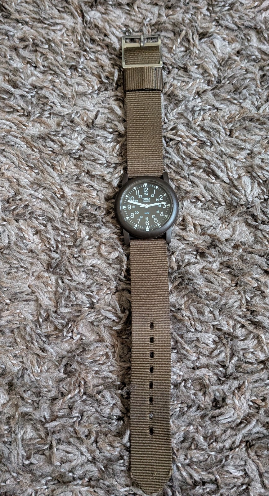 VTG Timex Camper Men 33mm Field Watch Black Dial Green Canvas Bands NEW Battery