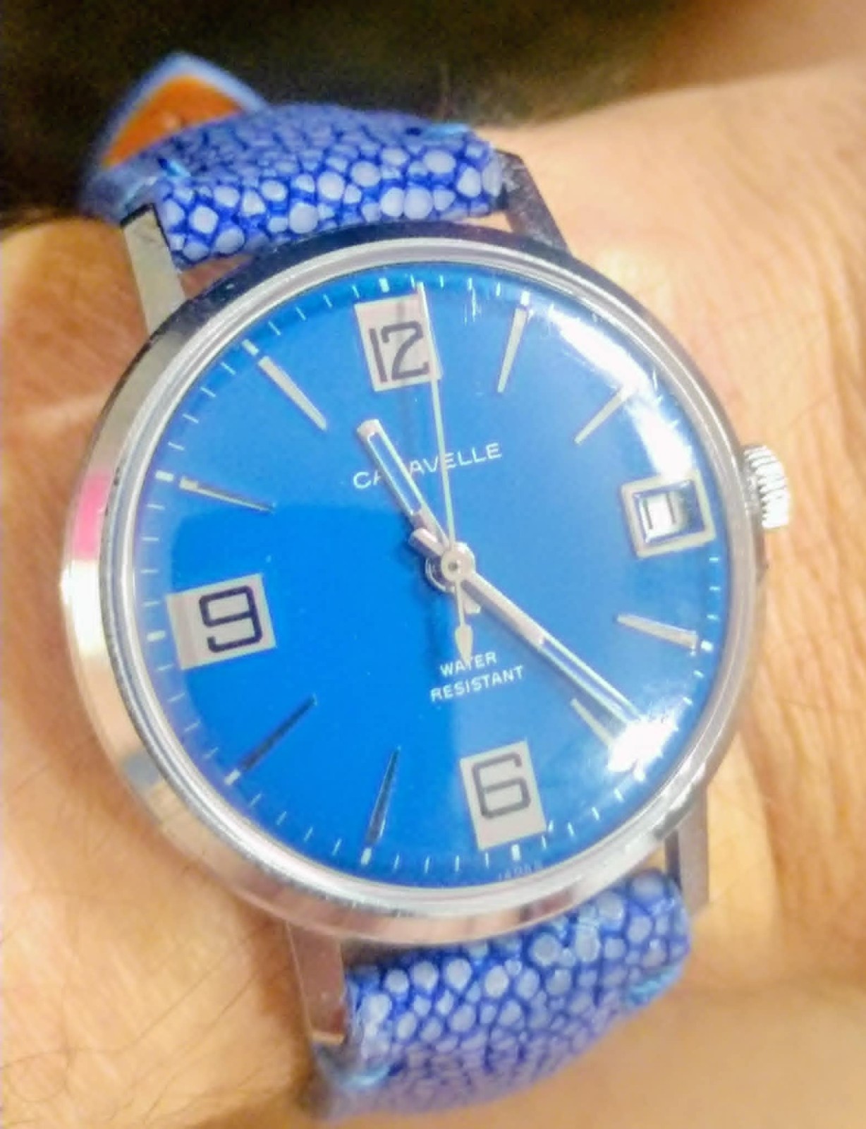 *RARE COLOR* Caravelle 11DPD N1 Vintage Mechanical UNISEX Watch Blue Color 7j