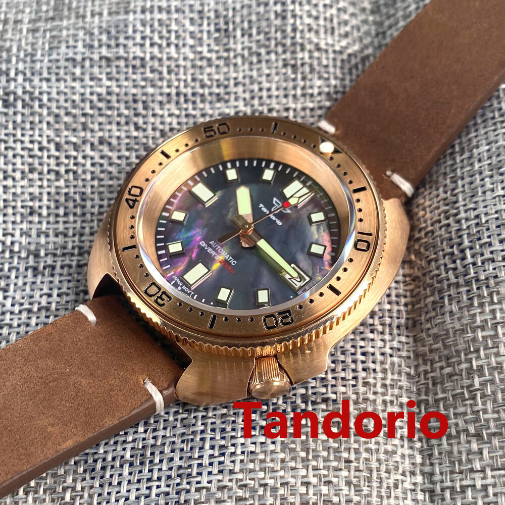 44mm Tandorio Mother of pearl Solid Full Cusn8 Bronze NH35A 20ATM Men Watch Date