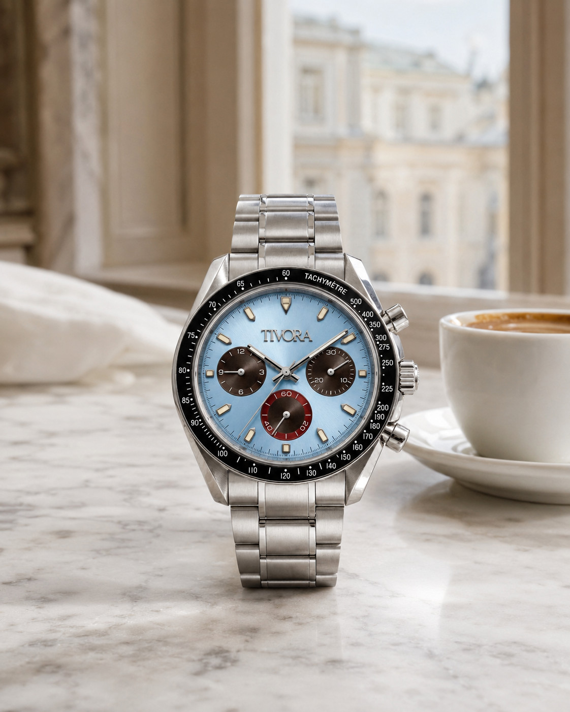 TÍVORÁ Veyron Argent Steel Red Eye Ice Dial – Custom Branded Automatic Chronogra