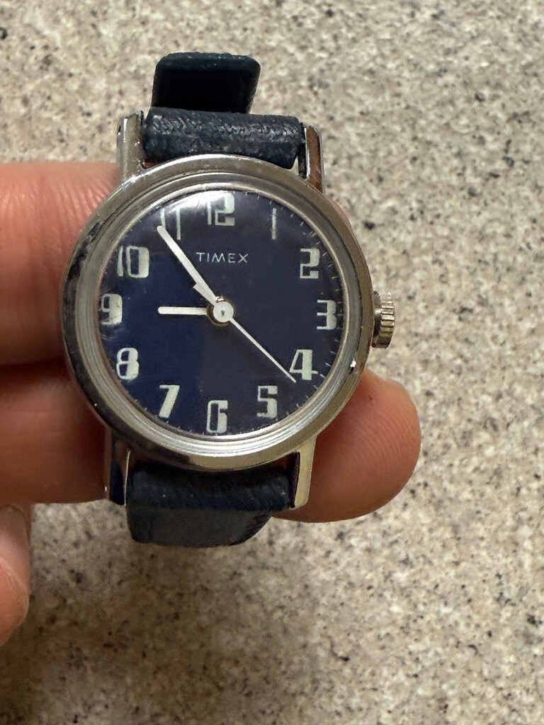 Timex Mercury Watch WOMEN Silver Tone Retro Blue Dial Manual Wind