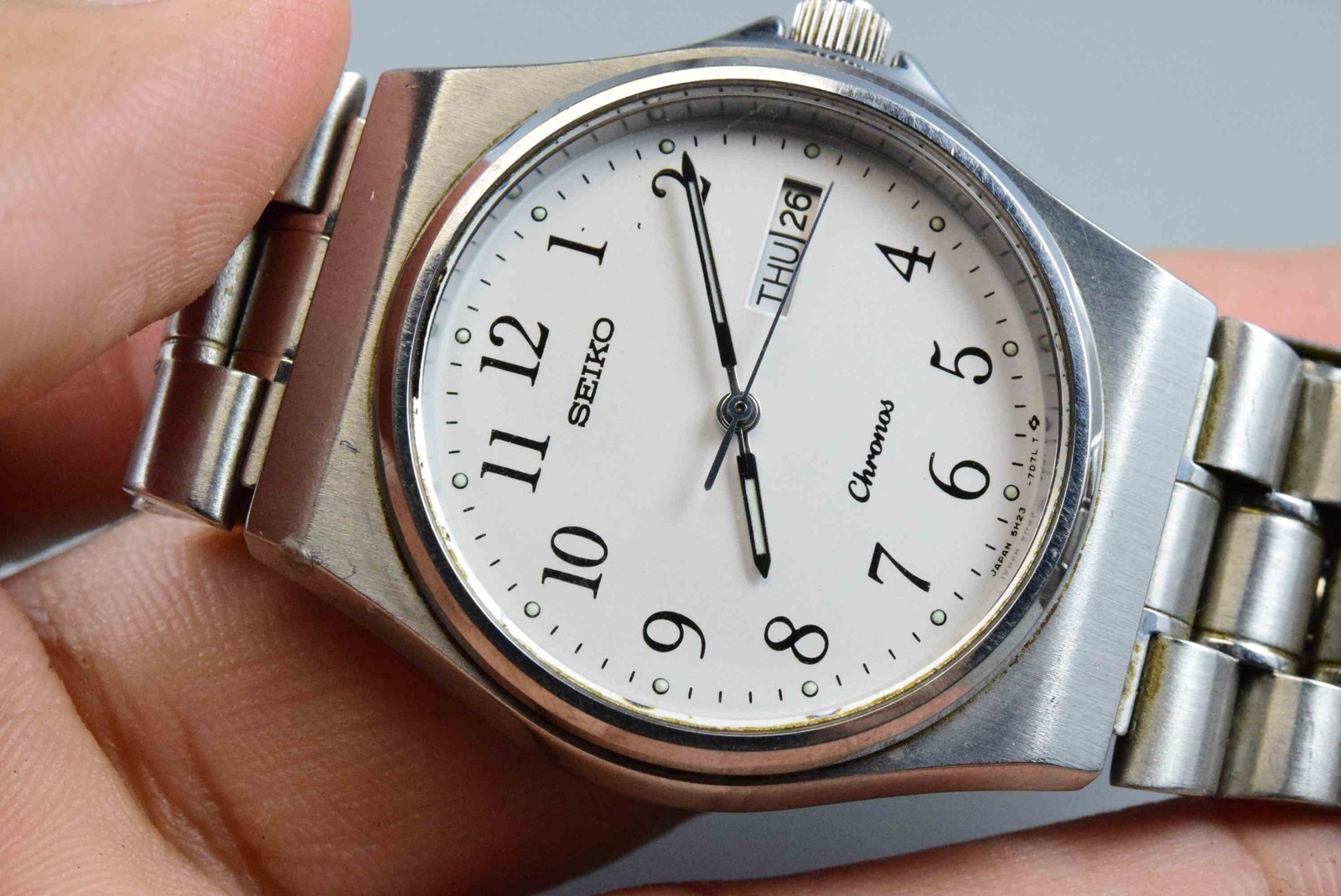 Vintage watch Seiko Chronos 5H23-7D20 White Men Quartz Round 37mm