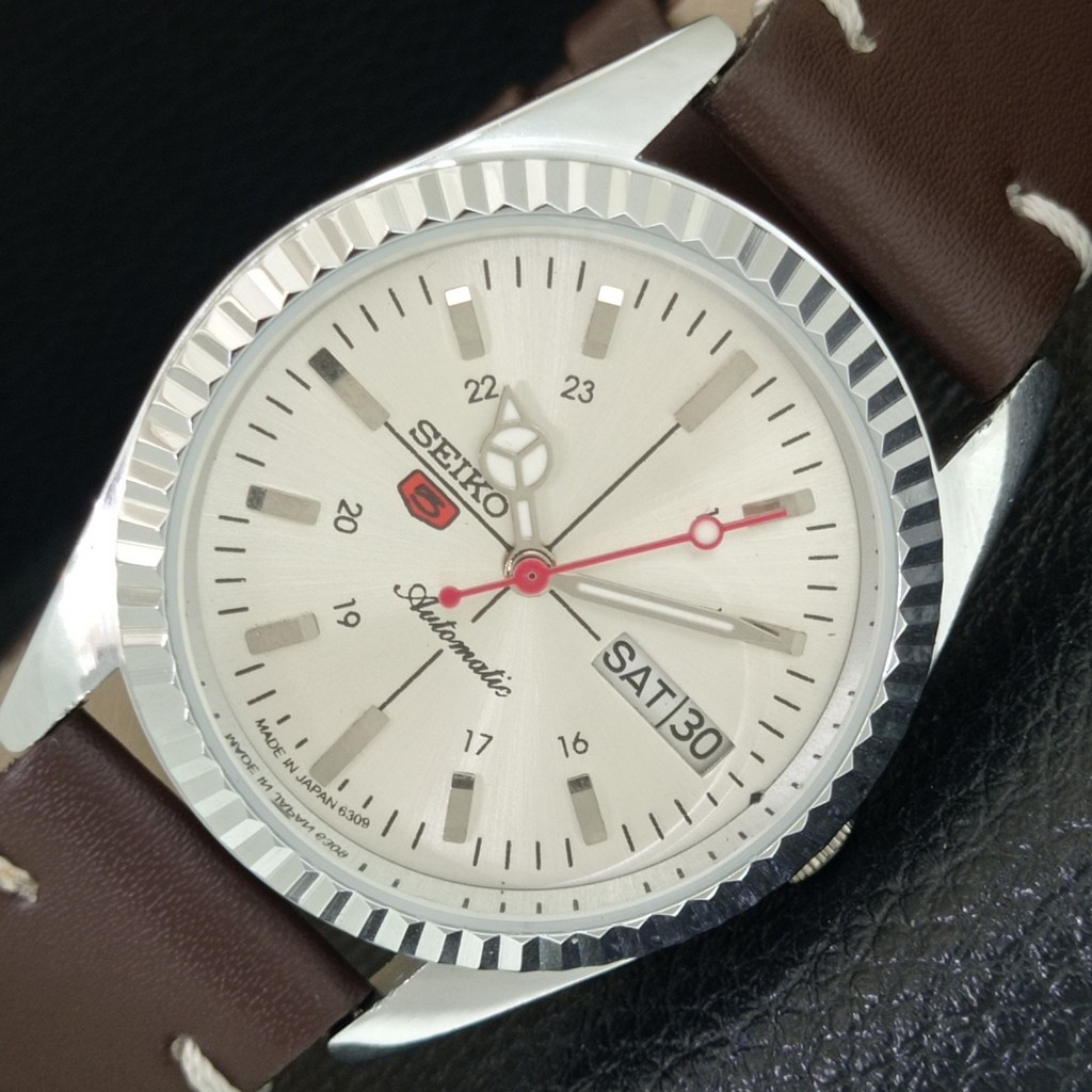 REFURBISHED SEIKO 5 AUTOMATIC 6309A JAPAN MENS VINTAGE SILVER WATCH a442821-1