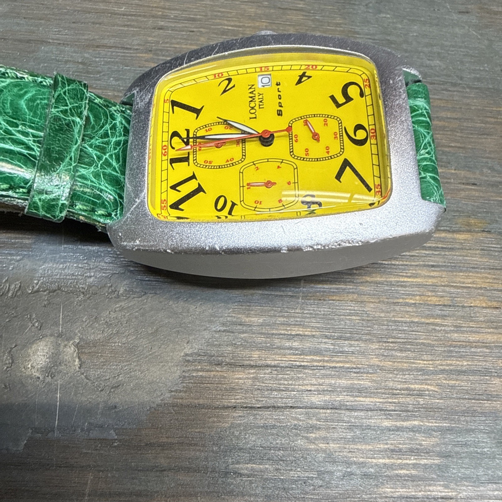 Locman Italy Sport Tonneau Chronograph Ref 487 Yellow Dial Watch