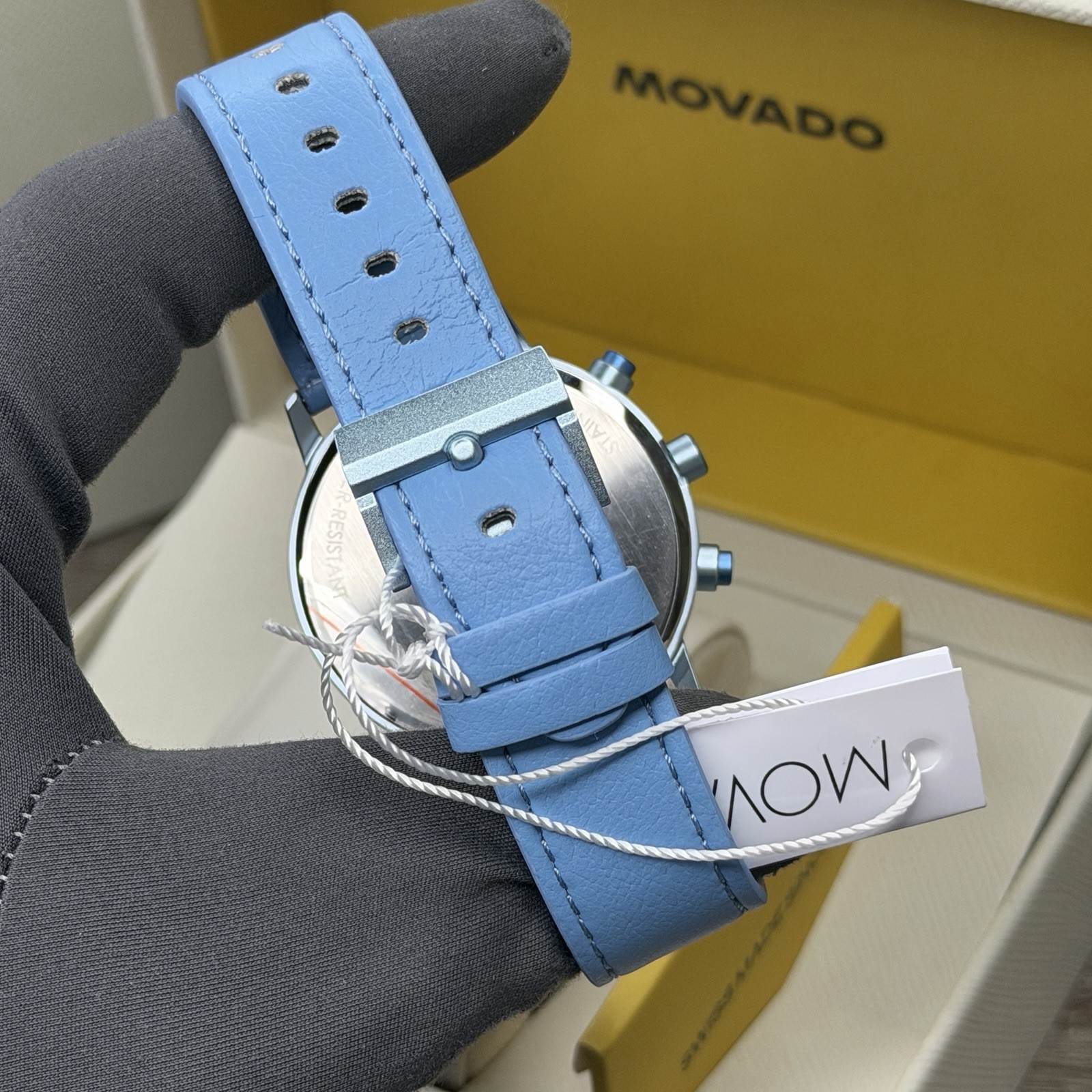NEW✅SWISS✅ Movado FACE Blue Dial Blue Leather Chrono Aluminum Men Watch 3640149