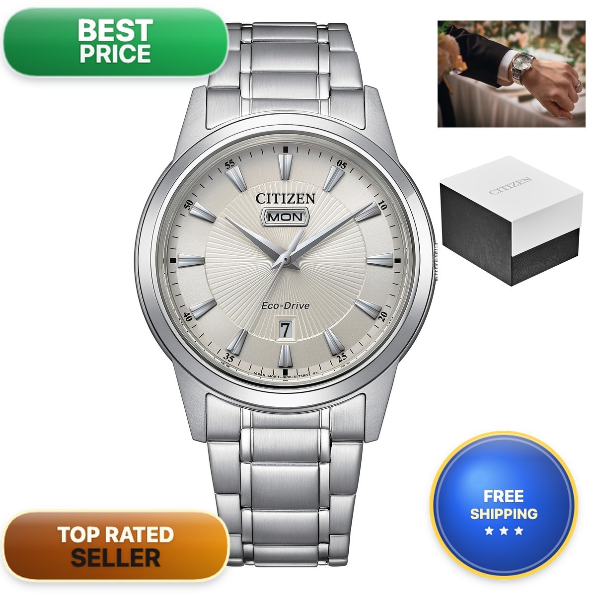 Citizen Mens Eco-Drive Dress Classic Watch Silver-Tone Stainless Steel Bracelet