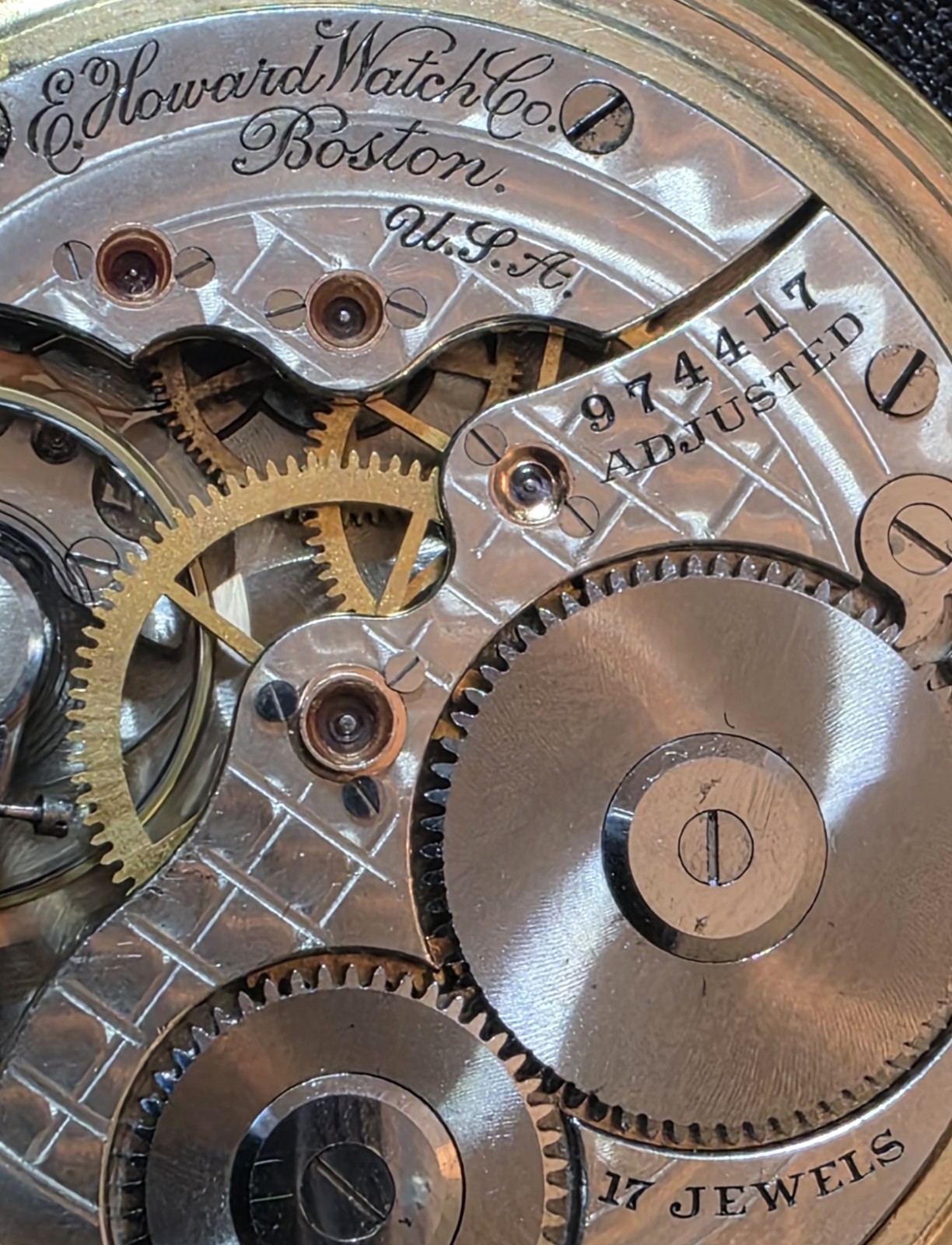 Howard Pocket Watch 16S 17J Checkerboard mvm’t pattern, Keystone base metal case