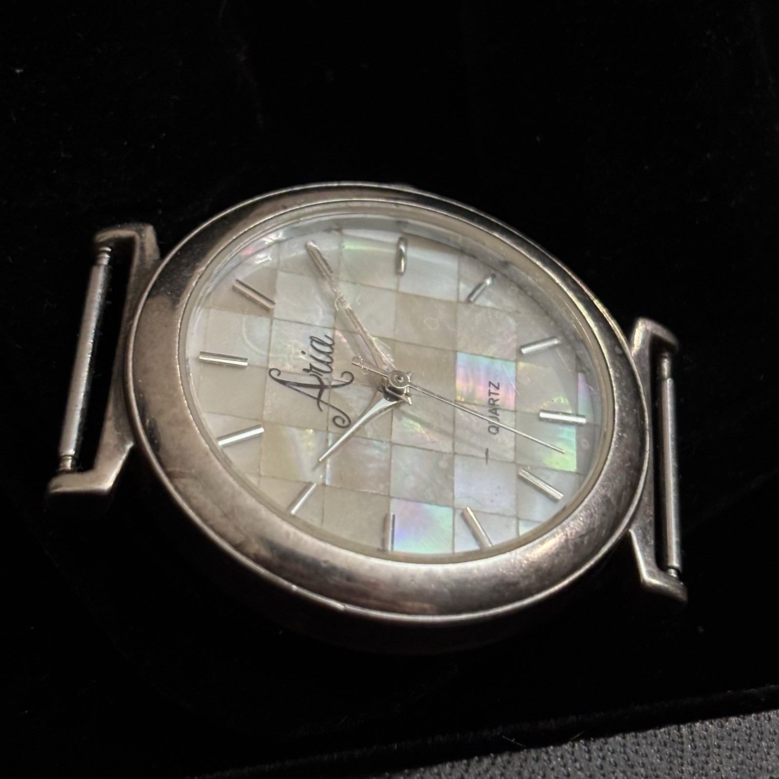 Aria Sterling Silver Quartz Wristwatch Mosaic Dial Baton Indexes Analog