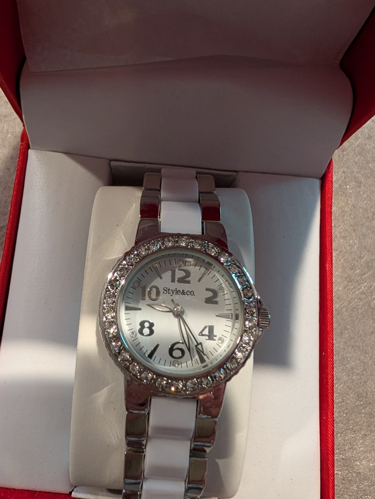 Style & Co. Watch White Dial Bezel Rhinestones