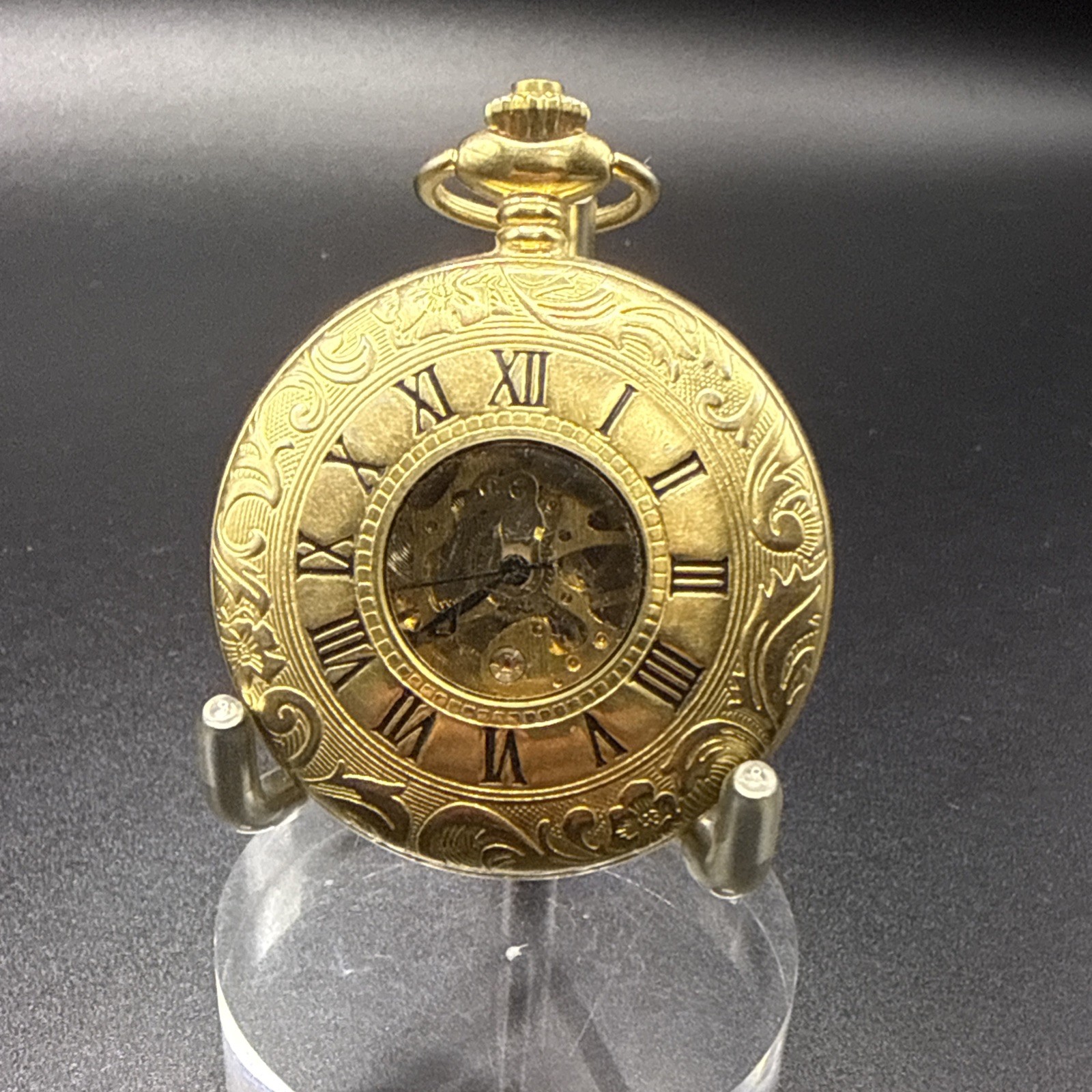 Vintage Rotary Gold Plated Skeleton Half Hunter Pocket watch -Good Working Order
