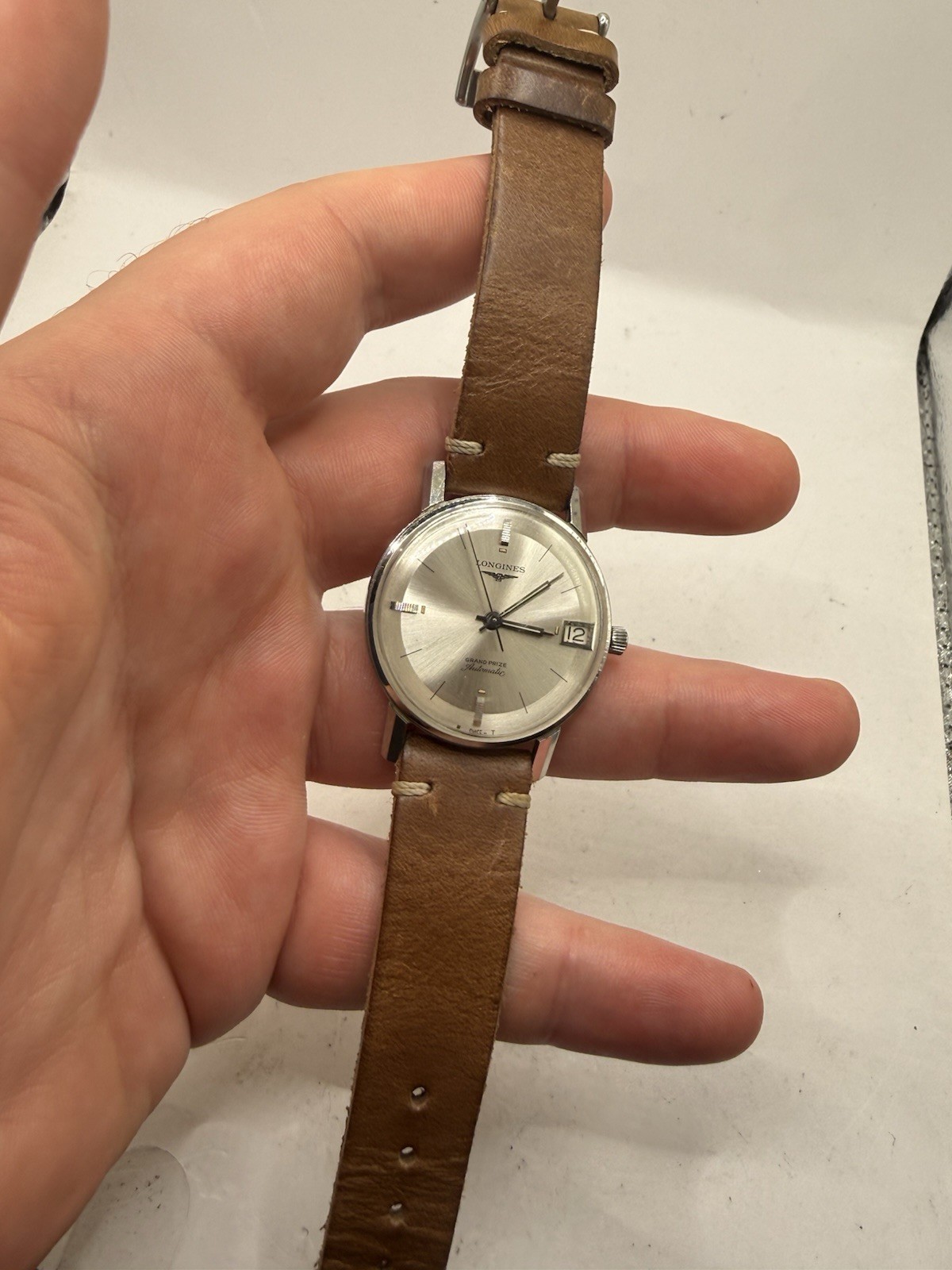 VINTAGE Longines Grand Prize Automatic Date Silver Dial Steel 1973 Mens RUNS