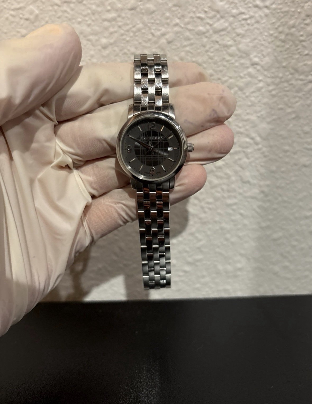 Burberry Women’s Swiss Made Check Dial Watch Stainless Steel Bracelet Date