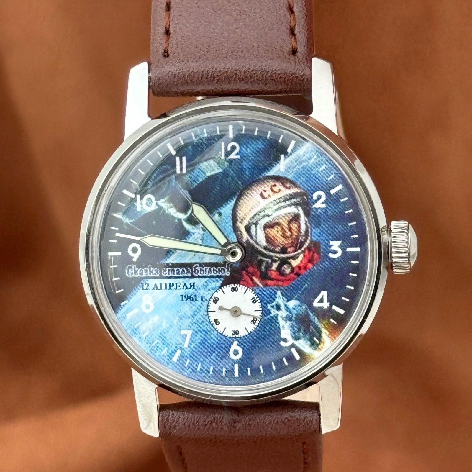 Vintage Watch Soviet Wristwatch Pobeda Space Program Yuri Gagarin USSR Serviced