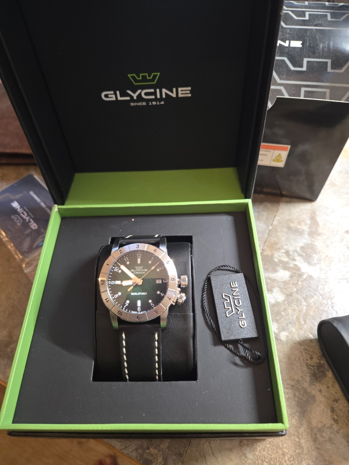 Glycine Airman Contemporary Worldtimer Quartz Green Dial Men’s Swiss Watch