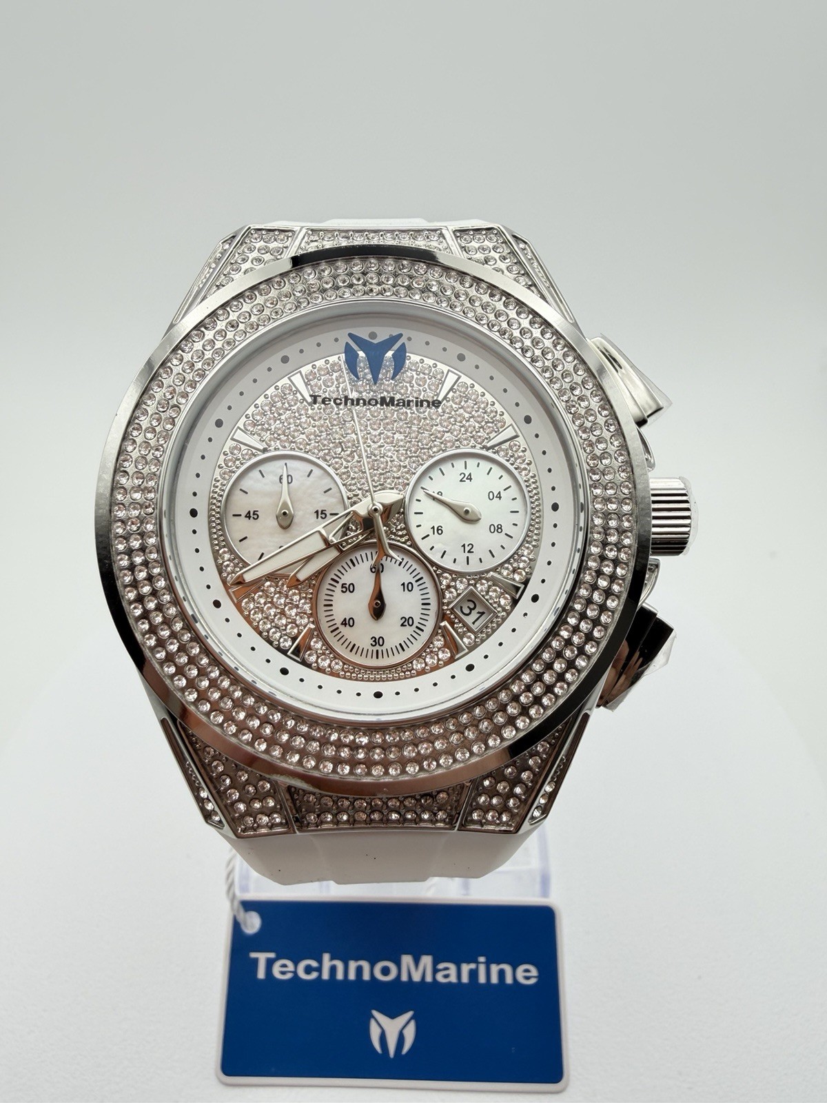 TechnoMarine Cruise Diva Pave Unisex Watch w/ MOP Dial – 45mm, White TM-125031