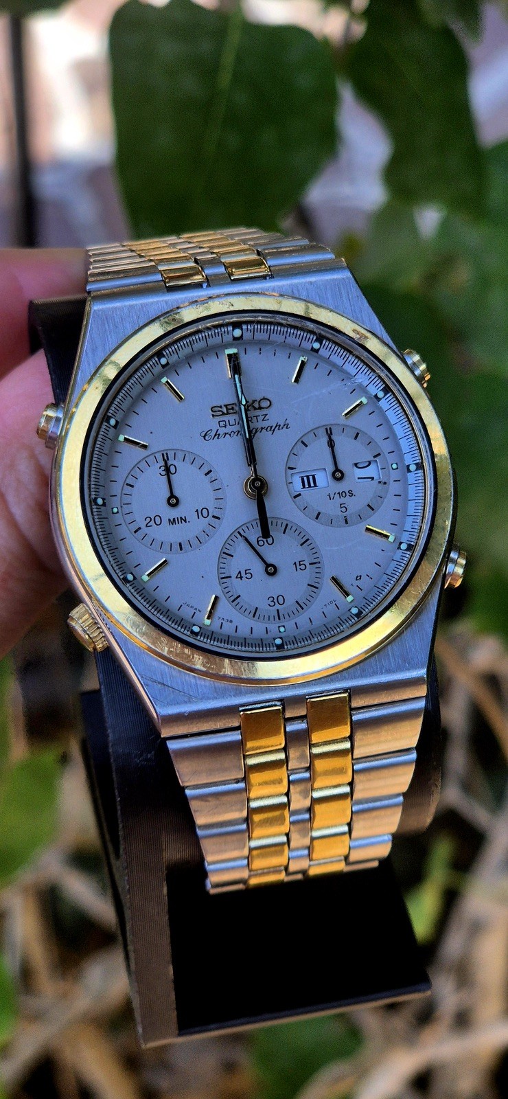 Seiko 7A38-7280 Quartz Chronograph Panda 37mm Steel Japan Vintage Mens