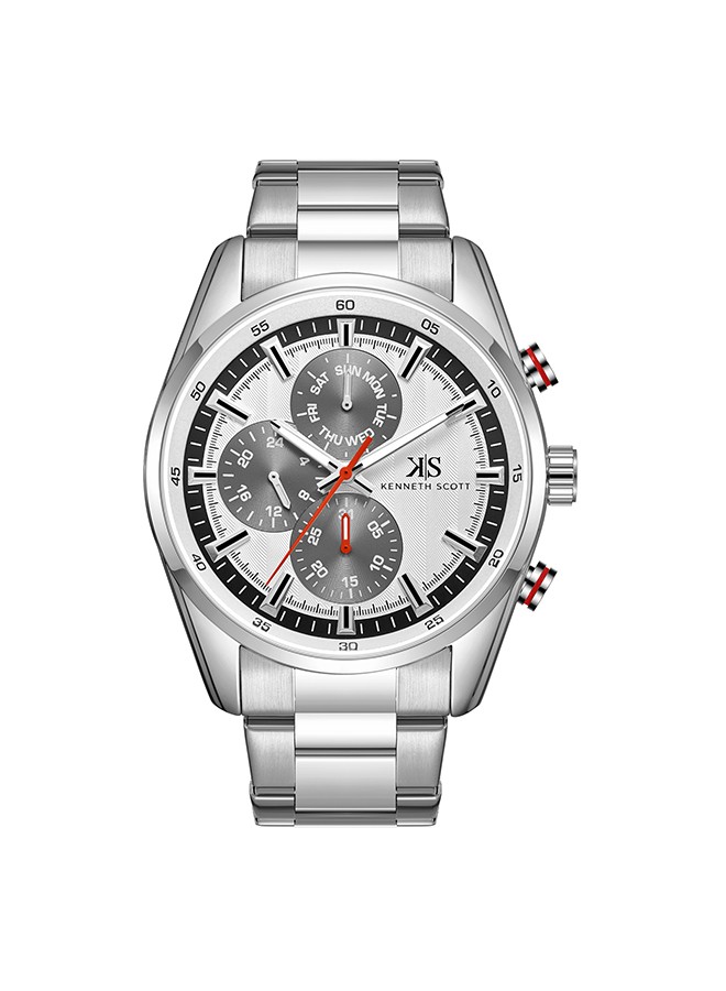Kenneth Scott Men’s Multi Function Watch | White Dial, 47mm, 30 m (3 ATM)