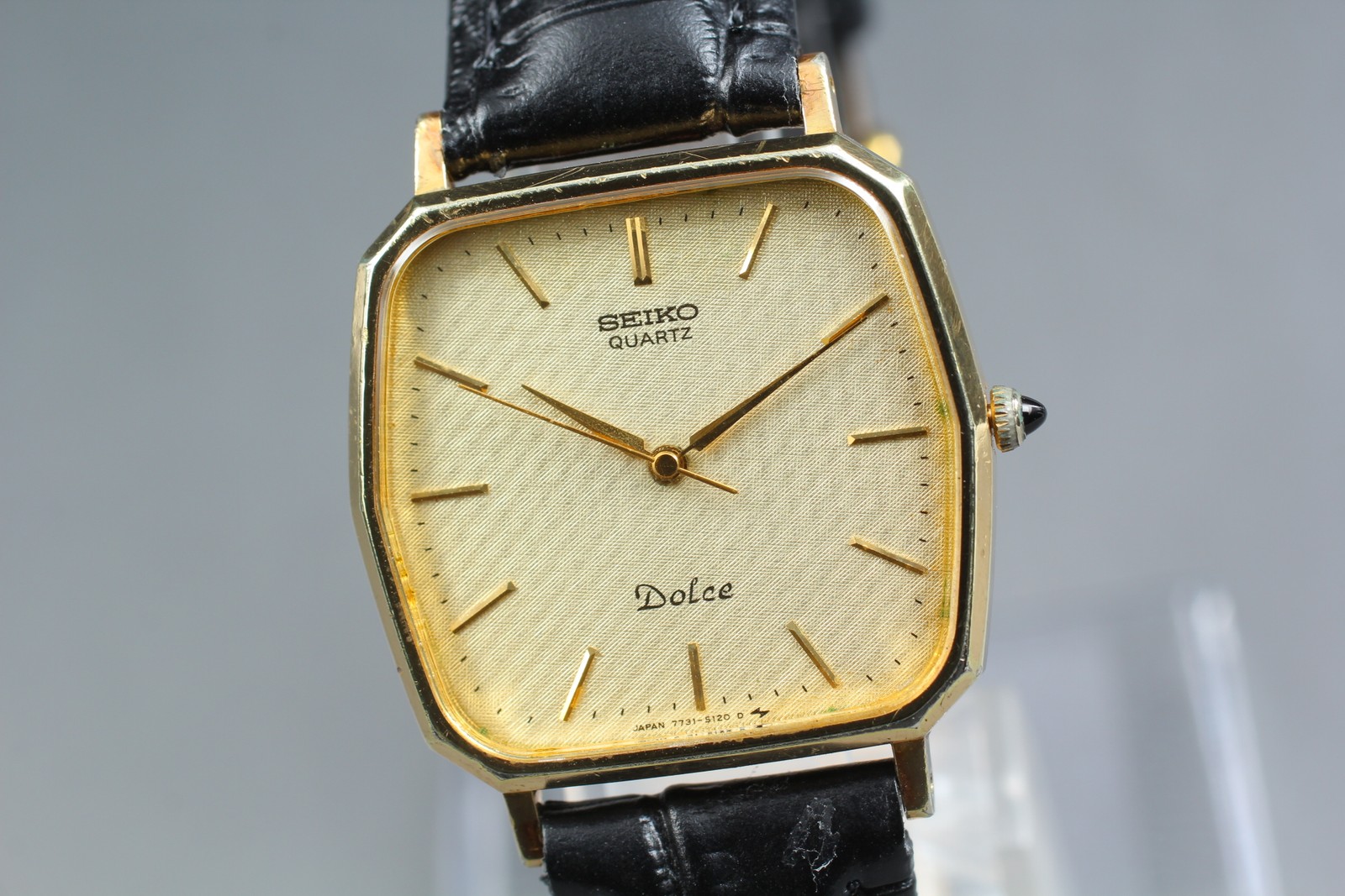 Exc+5 SEIKO Dolce 7731-5120 29mm Gold Dial Quartz Men’s Watch From JAPAN