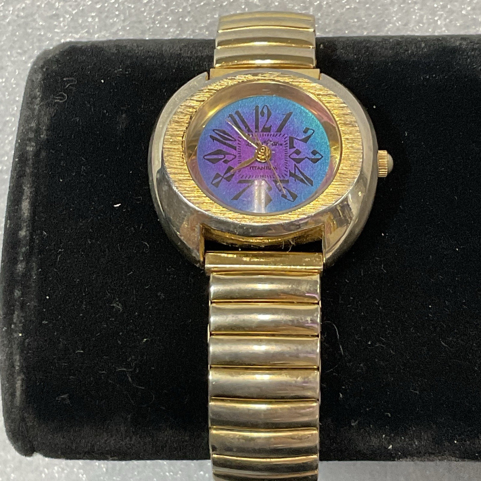 Lucky Star Titanium Purple Face Hold Tone Stretch Band Watch