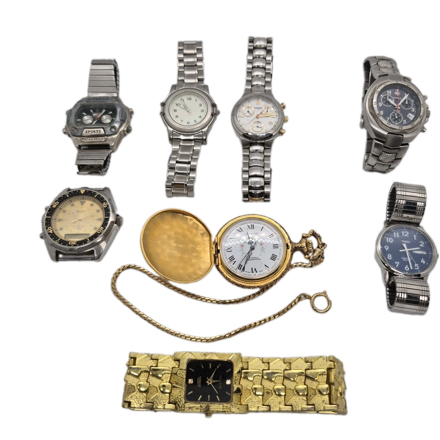 Vintage Watch Lot Of 8 Timex, Casio, Wittnauer, Geneva & Majestime Watches Etc.